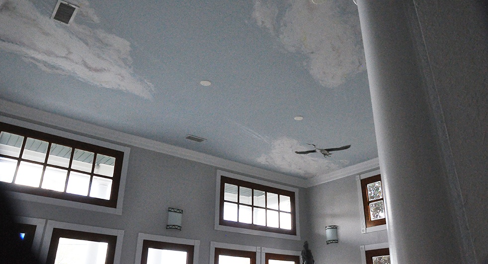 Clouds painted on office ceiling